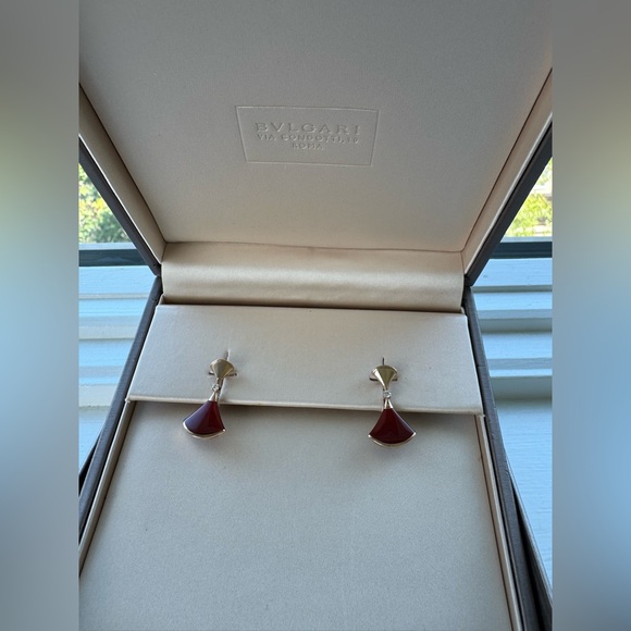 Bulgari Gold and Deep Red Earrings - Picture 1 of 1
